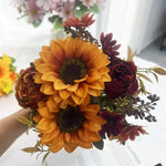 bouquet fleurs artificielles tournesol moderne orange jaune rouge blanc vert décoration intérieure mariage anniversaire