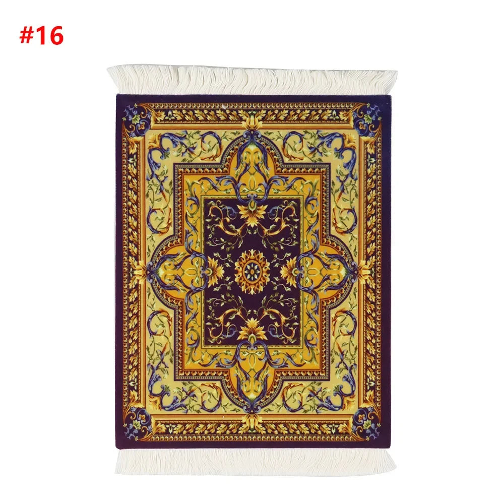 tapis rouge noir bleu beige ornements floraux motifs géométriques classique non glissant adhésif souris