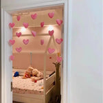rideau velours rose coeurs clips romantique chambre decoration textile porte suspension