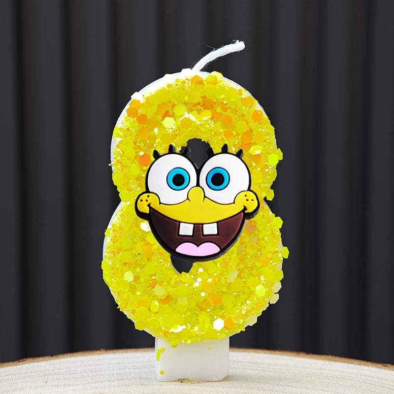 bougies forme chiffres spongebob patrick star anniversaire enfant decoration theme cartoon jaune orange blanc