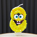bougies forme chiffres spongebob patrick star anniversaire enfant decoration theme cartoon jaune orange blanc
