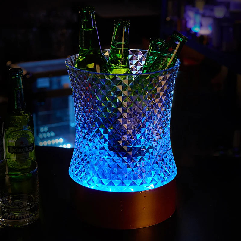 seau glace lumineux triangles relief moderne rouge vert bleu violet champagne élègant rechargeable