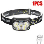 lampe frontale noire rayures jaunes led motion sensor ceinture ajustable camping