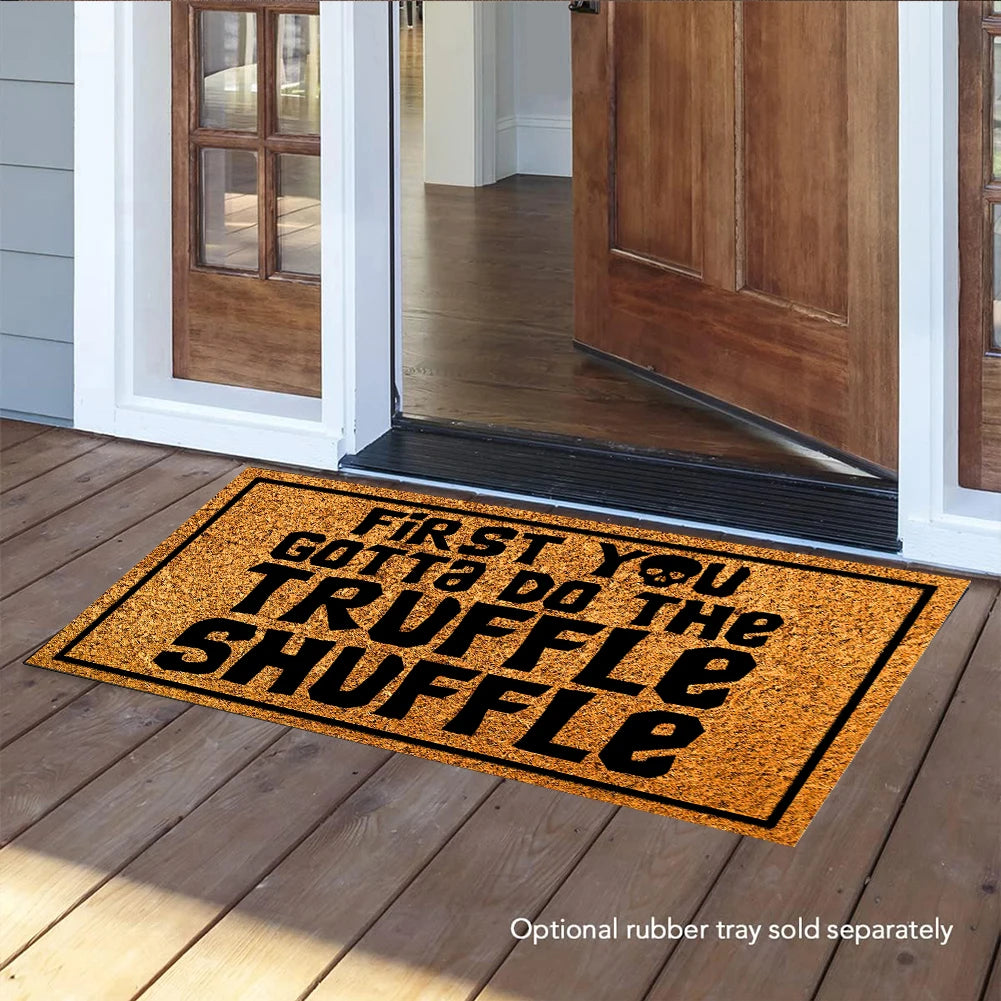 tapis d'entrée imperméable antidérapant résistant antibactérien marron lettres noires bordure adhésive intérieur extérieur