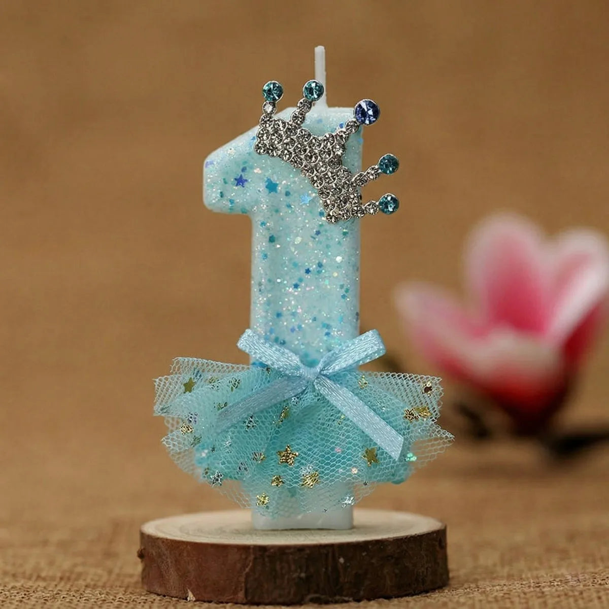bougies numériques anniversaire forme chiffres paillettes strass rubans bleu rose décoratives féminines