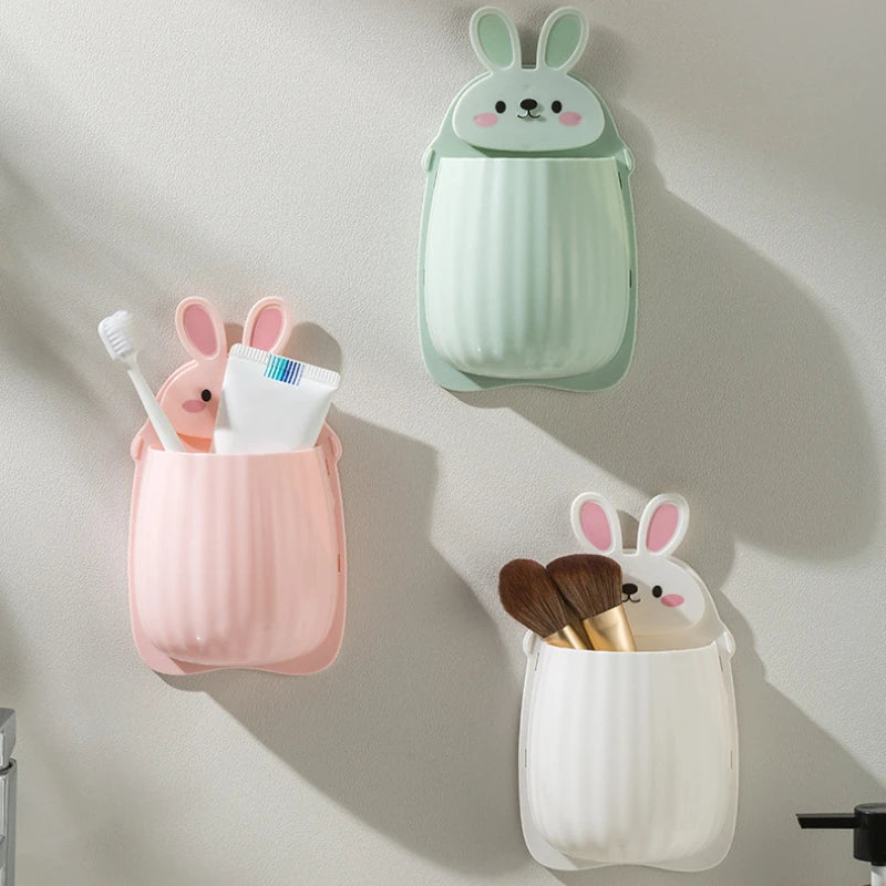 porte brosses dents cosmétiques support mural rangement salle bain moderne enfantin adhésif rose vert