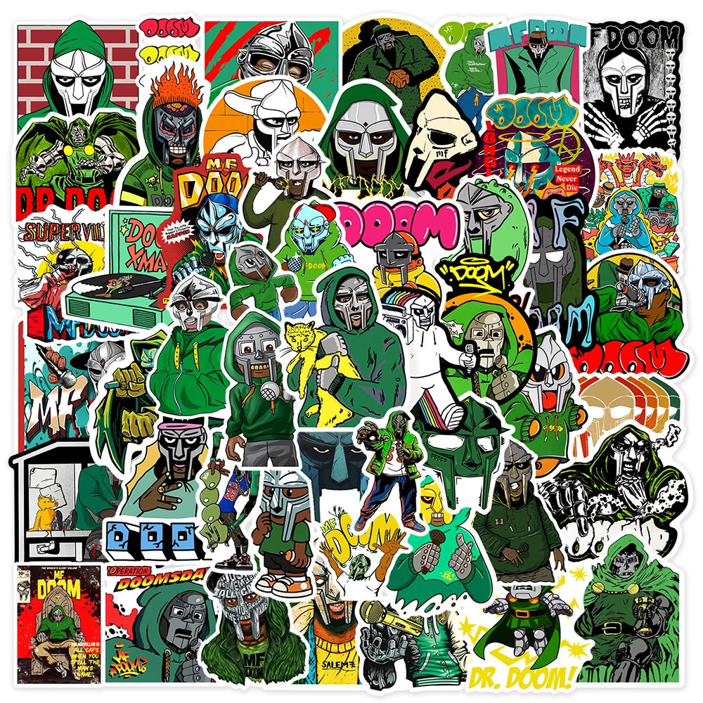 stickers cartoon graphiques personnages dessins animés masques logos doom multicolore vert noir rouge bleu