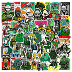 stickers cartoon graphiques personnages dessins animés masques logos doom multicolore vert noir rouge bleu