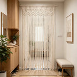 rideau macramé boho chic beige clair franges décoration murale chambre salon