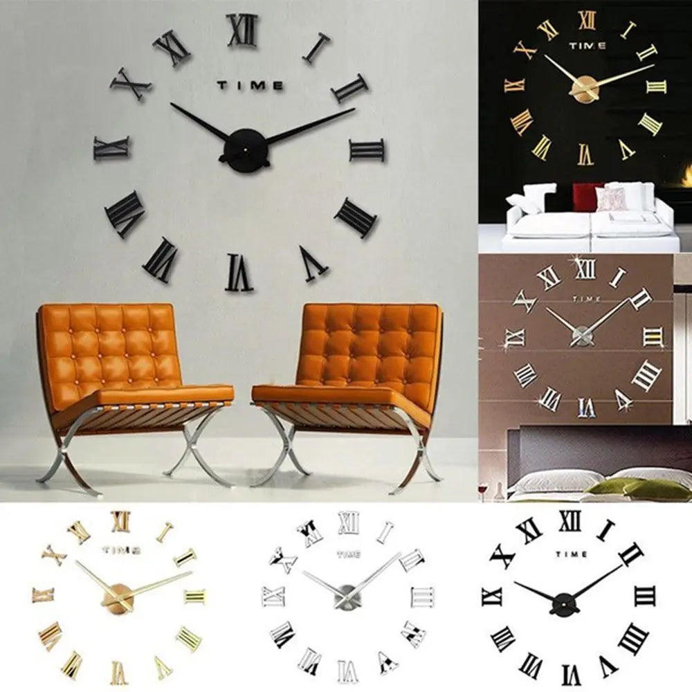 horloge murale moderne or noir numéros romains adhésive opaque chambre
