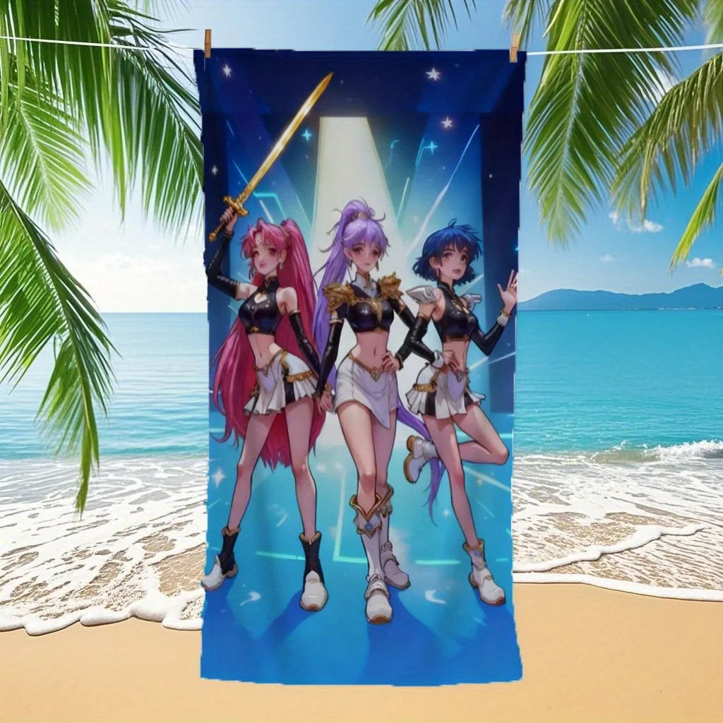 serviette plage polyester rapide séchage motifs anime personnages combat costumes bleu violet