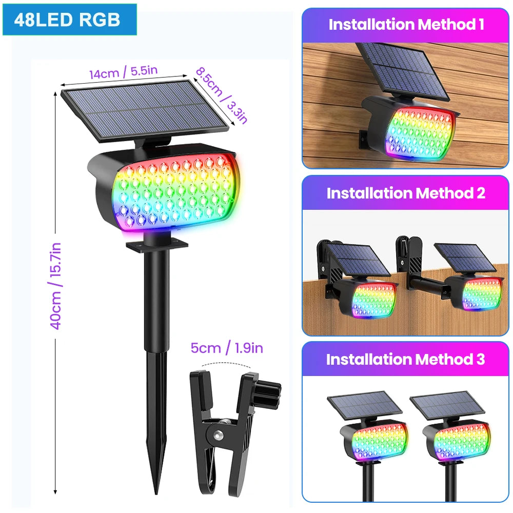 projecteur solaire led clippon 136led 48led ip65 moderne extérieur jardin clôture campingurgence