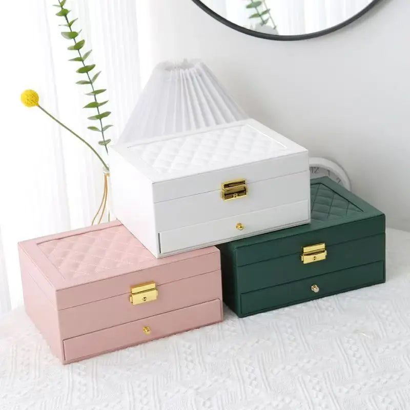 boîtes bijoux cuir moderne compartiments protection vert rose blanc festival mariage voyage