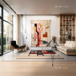 tapisserie murale moderne abstraite beige rose orange noir gris bleu minimaliste