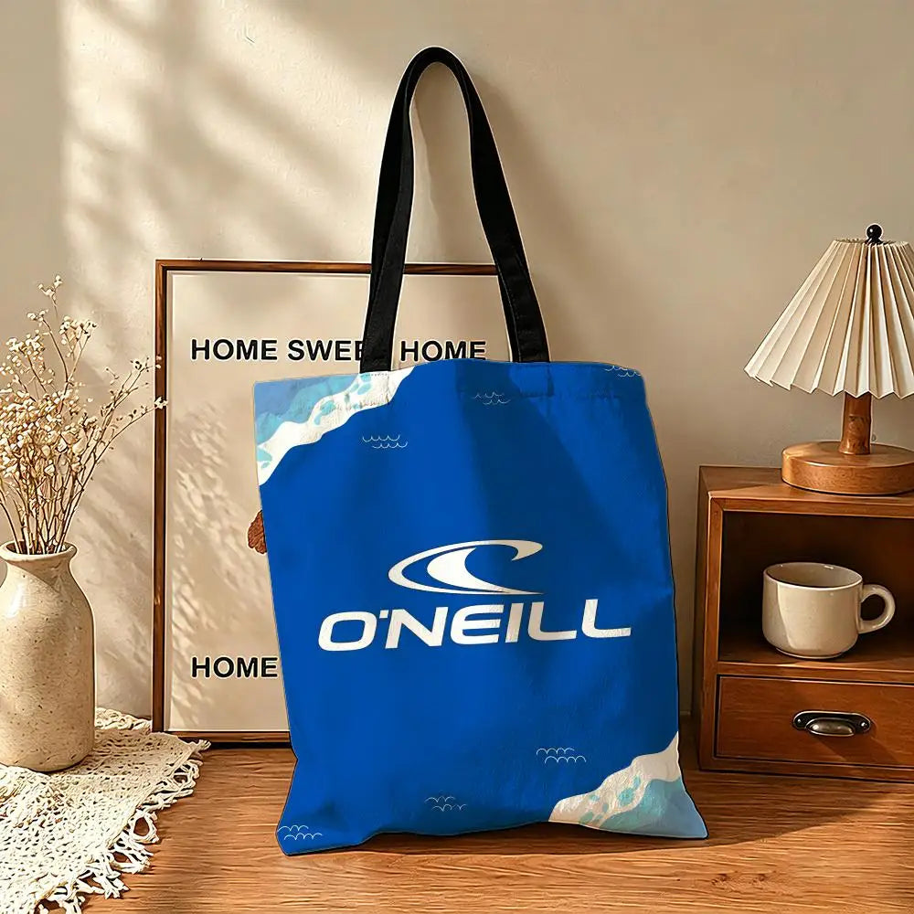 sac toile o'nell bleu blanc vague stylisée réutilisable moderne casual