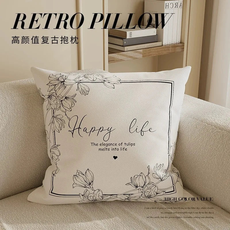 housse coussin moderne motif floral polyester respectueux environnement blanc noir fixations