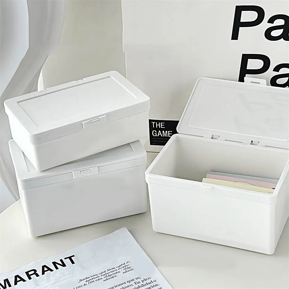boîte rangement moderne blanc cartes bijoux papier téléphone lunettes organisation plastique durable environnement respectueux