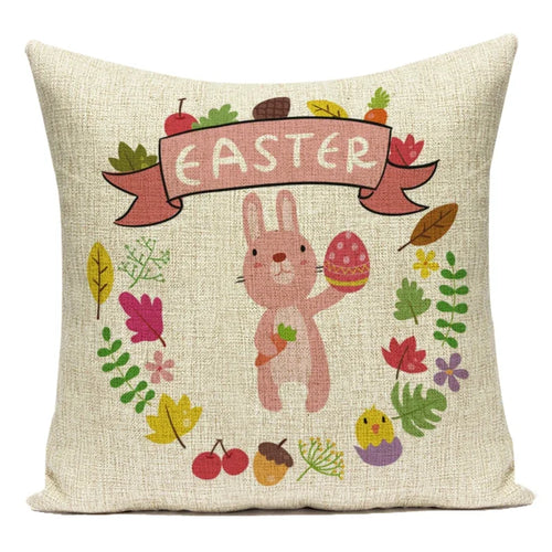 housse coussin carré coton motif lapin fleurs décoration chambre enfant salon décoratif couleur pastel