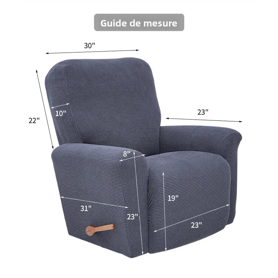 Housse fauteuil inclinable bleu noir gris jacinquée extensible moderne poche adhésif lavage machine