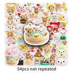 stickers mignons dessins animés personnages gâteaux fruits vêtements opaques collection 54 pièces variées colorées