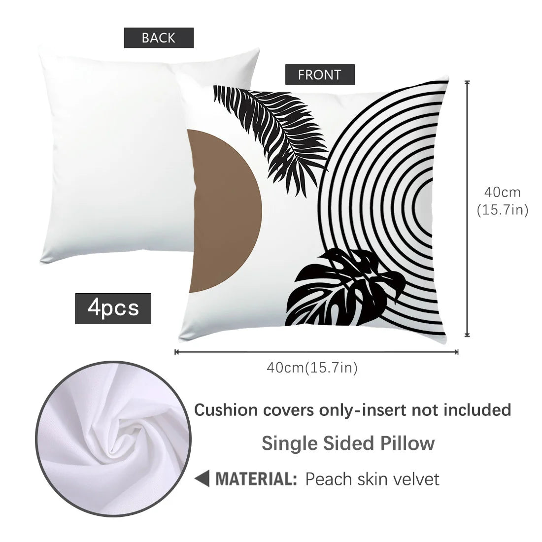 taies d'oreiller polyester motifs géométriques feuilles moderne blanc marron noir opaques canapé lit 40x40cm