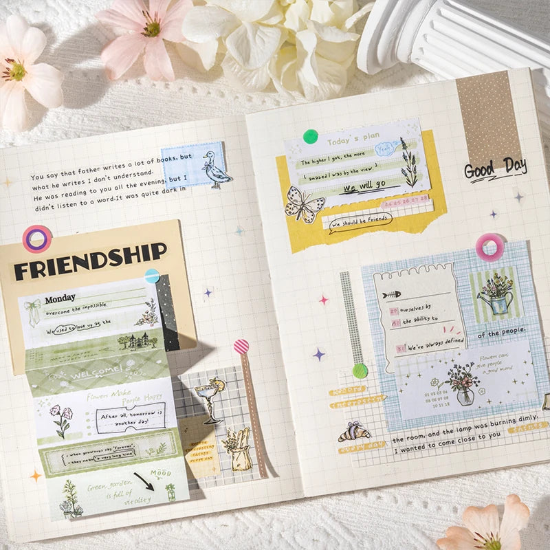 autocollants blocs notes vintage illustrations fleurs oiseaux ruban decoratif etiquettes scrapbooking papeterie diy rose