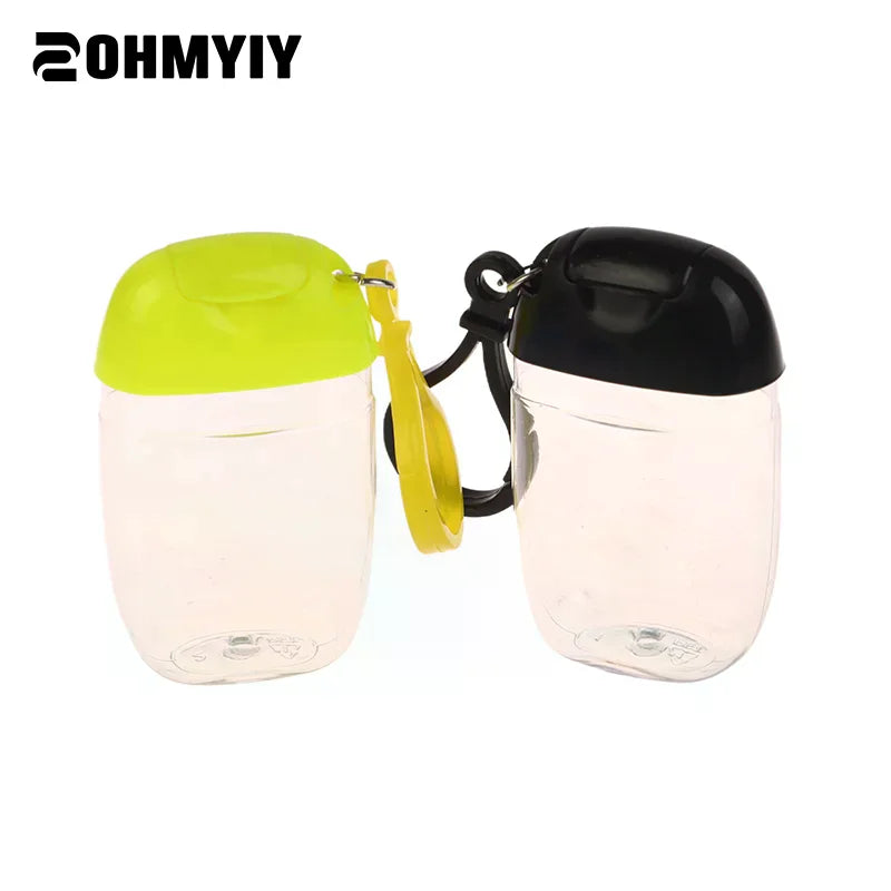 bouteilles rechargeables transparentes modernes couleurs variées anneau boucle pratique portables cosmétiques désinfectant main