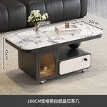 table basse moderne marbre noir tiroir roulette salon minimaliste italien