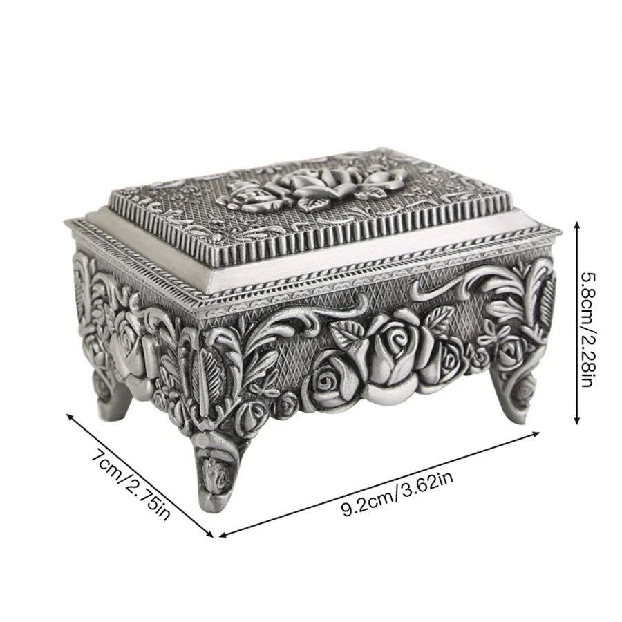 boîte bijoux argentée ornements floraux classique réutilisable rangement bijoux baroque cadenas vintage