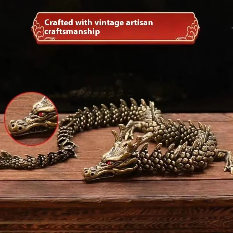 statue dragon doré échiquier écailles artisanal vintage ornement décoration maison porte bonheur 15cm 20cm