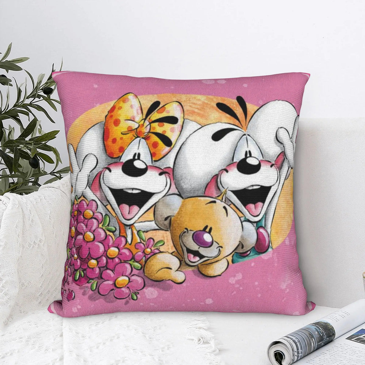 taies d'oreiller animaux rose ours chien zip invisible cartoon opacité coton polyester lit