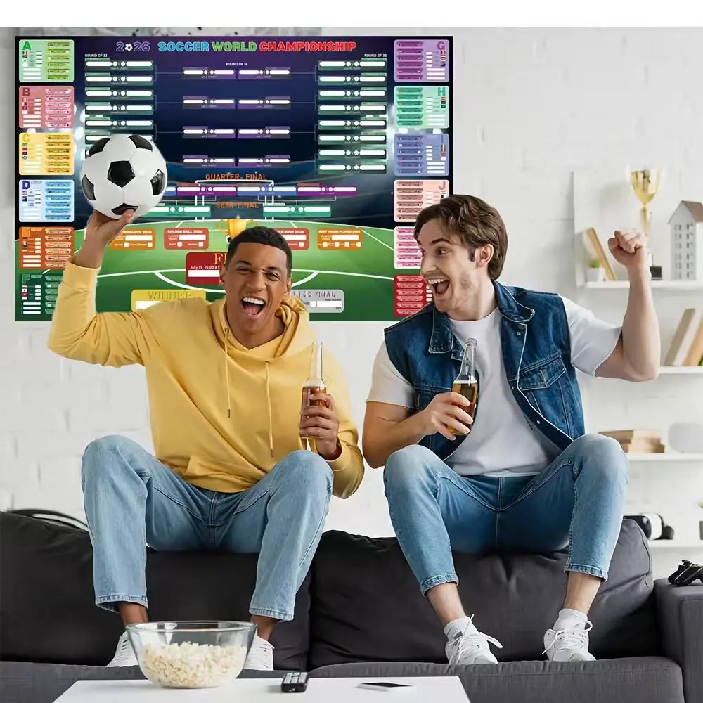 calendrier match football 2026 graphique moderne opaque adhésif noir vert rouge jaune bleu textes