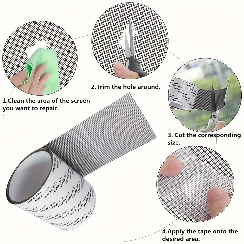 ruban adhésif réparation moustiquaire porte fenêtre anti insectes maille fine gris opaques instructions