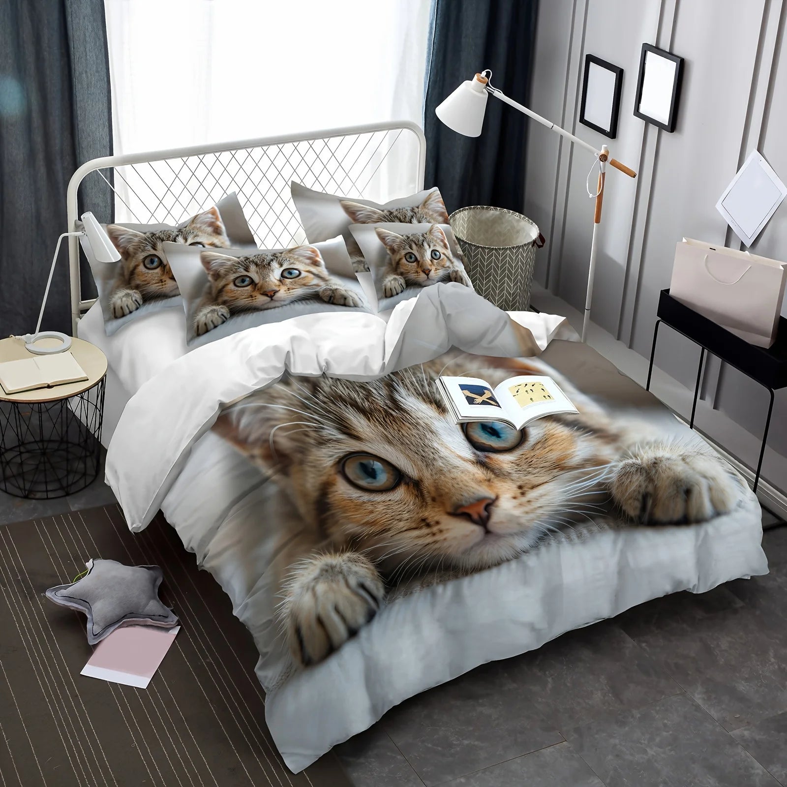 Taie d'oreiller motif chat assortie à la parure