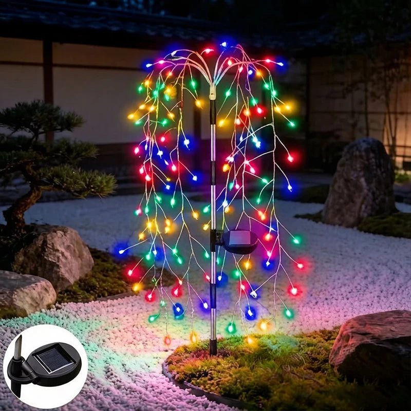 guirlande solaire extérieure cascade lumières LED rouge bleu vert jaune blanc festif