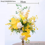 décoration mariage roses jaunes orchidées feuilles verte romantique élégant extérieur artificiel