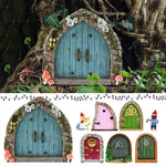décoration jardin porte miniature bois mascotte bleu rose vert marron fantaisie rustique