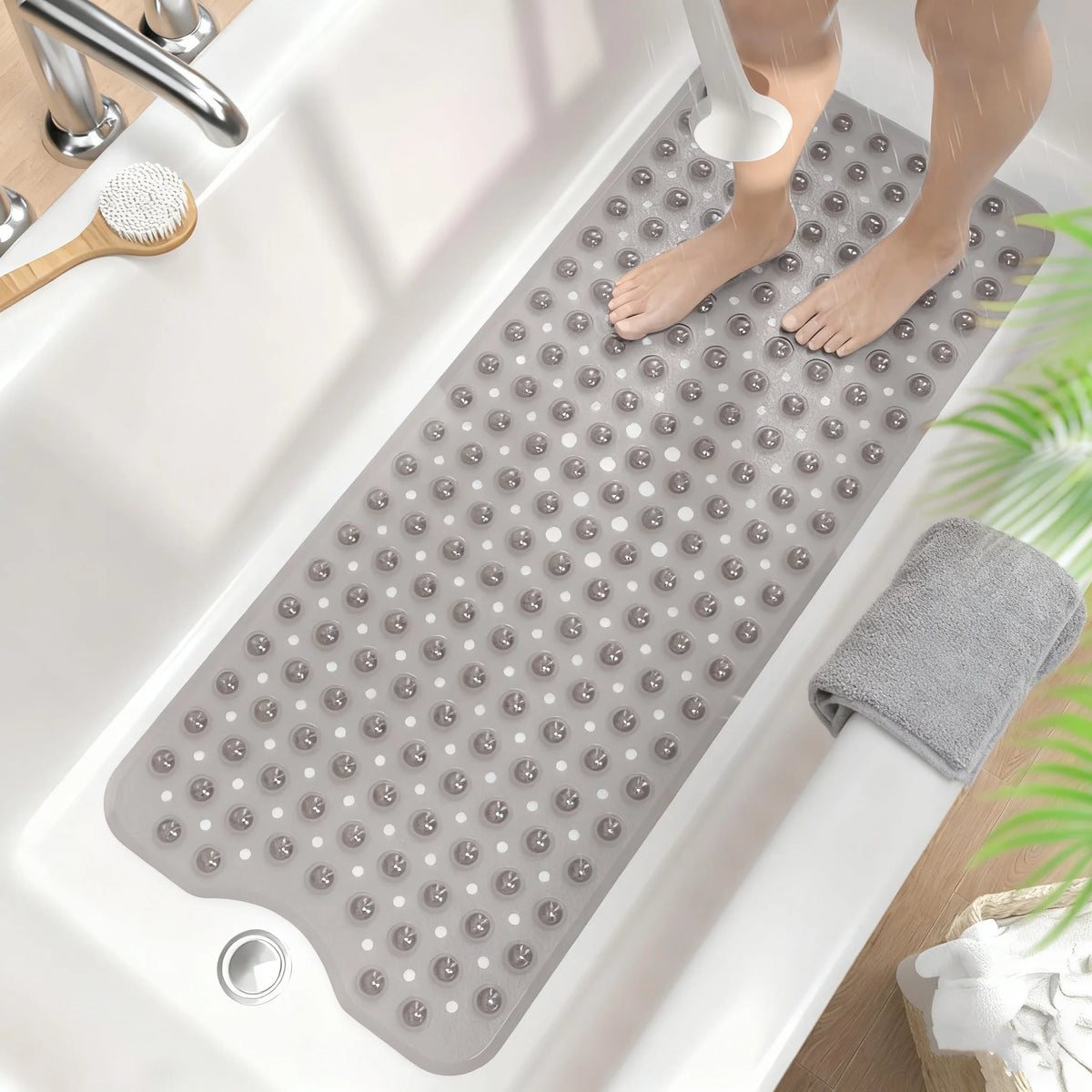 tapis bain antidérapant noir perforé moderne salle bain 40x16 pouces lavable machine