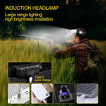 lampe frontale rechargeable led noir blanc rouge jaune rayures horizontales induction lumineuse modes ipx4