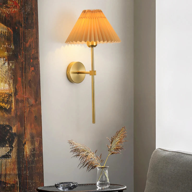 lampe murale moderne or plissée éclairage quotidien ampoule e27 fixée mur nordique