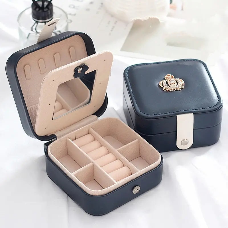 boîte bijoux simili cuir moderne rose clair noir velours intérieur porte bagues boucles doreilles