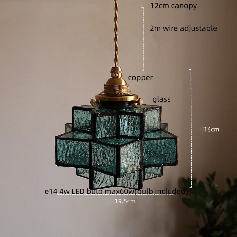 lampe suspendue moderne marron vert noir motif géométrique ampoule led e14 4w cable ajustable