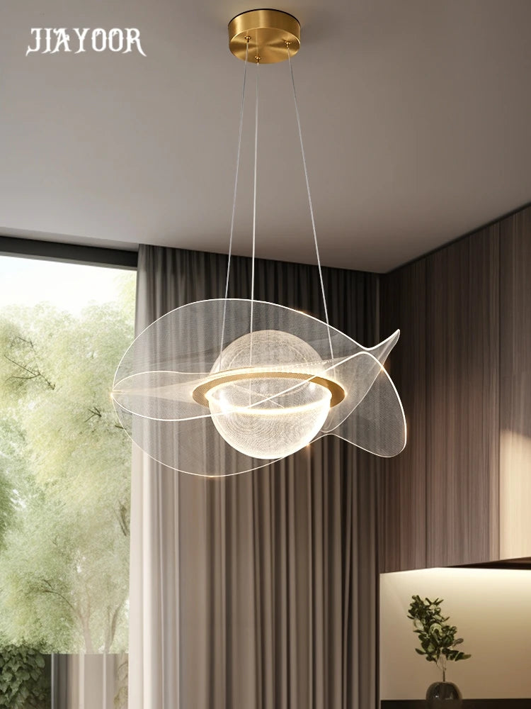lumière suspendue moderne or blanc gris plissée ondulée transparente minimaliste