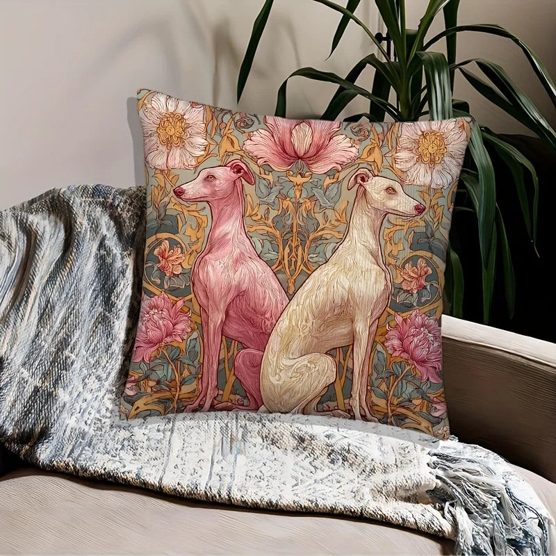 housse coussin carré floral vintage roses vertes polyester peachskin 45x45 cm unique chambre salonhôtelhospital