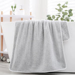 serviettes bain microfibre coton biologique rayées modernes douces rose clair gris clair lavage main