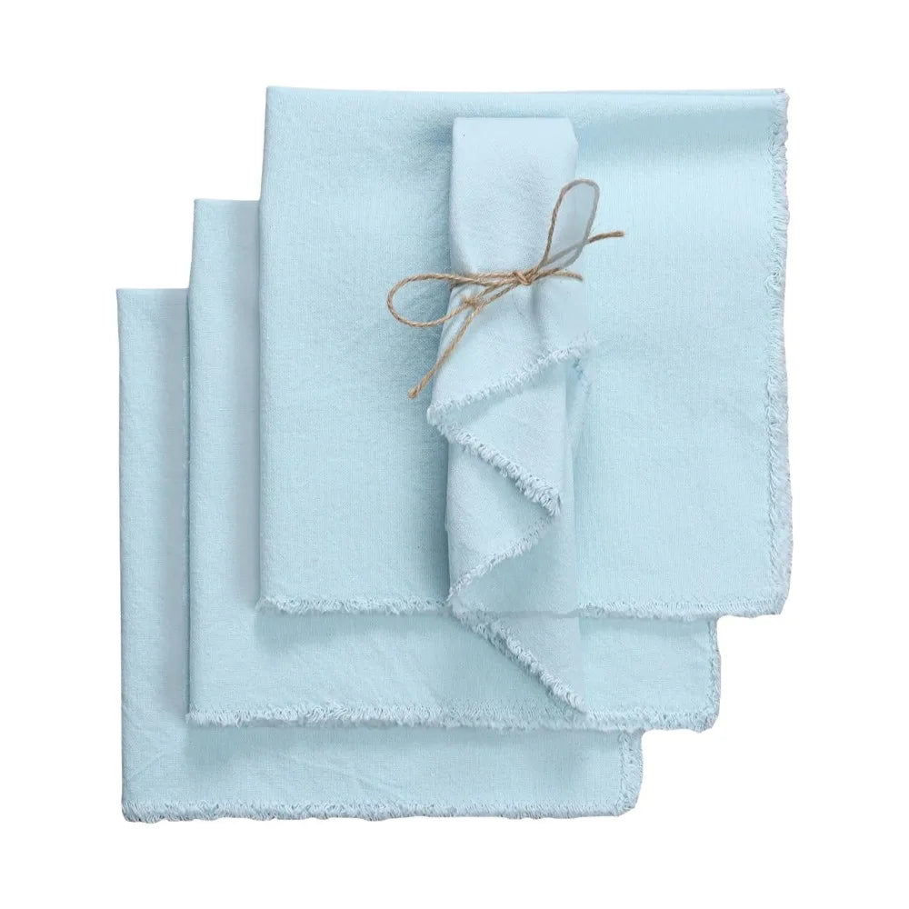 serviettes table vert foncé beige rose blanc uni franges rustique cuisine domestique