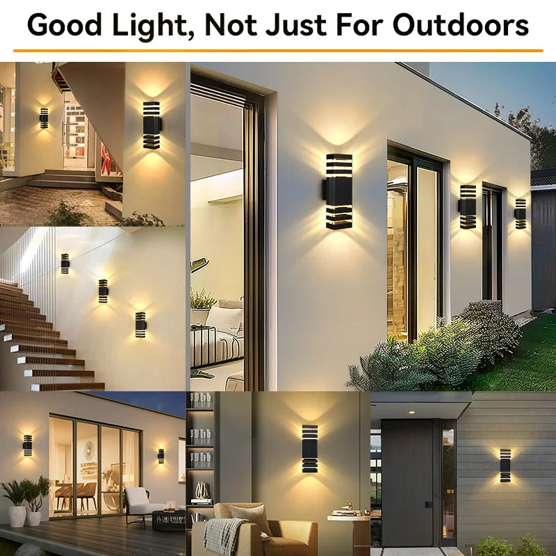 lampe murale extérieure moderne noire rayures horizontales ip65 e27 vis fixations 2000 82000lm