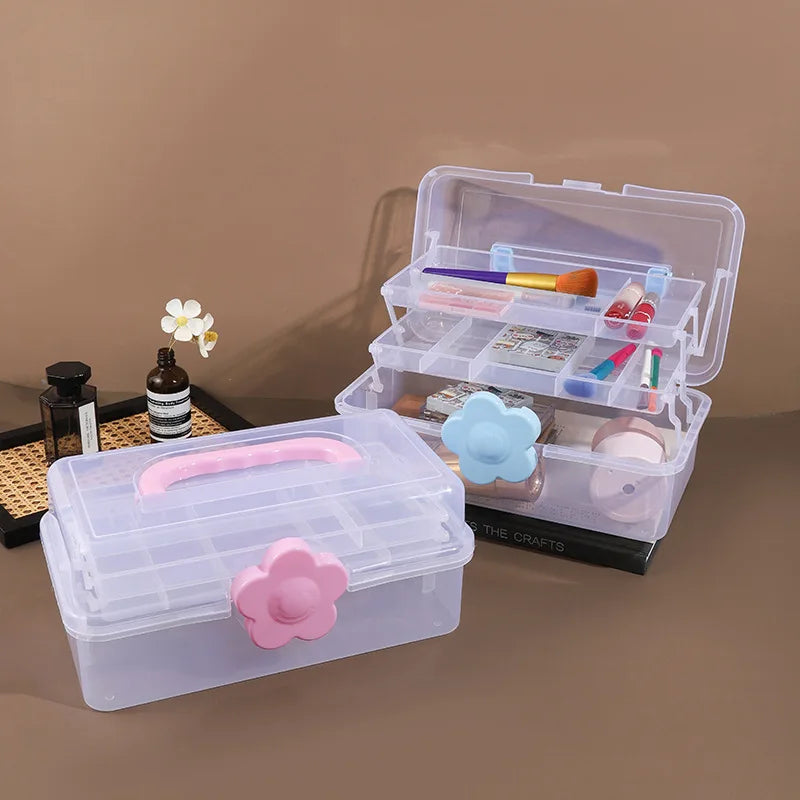 rangements pliables boîte multi étages transparent rose accessoires enfants organisation pratique porte outils
