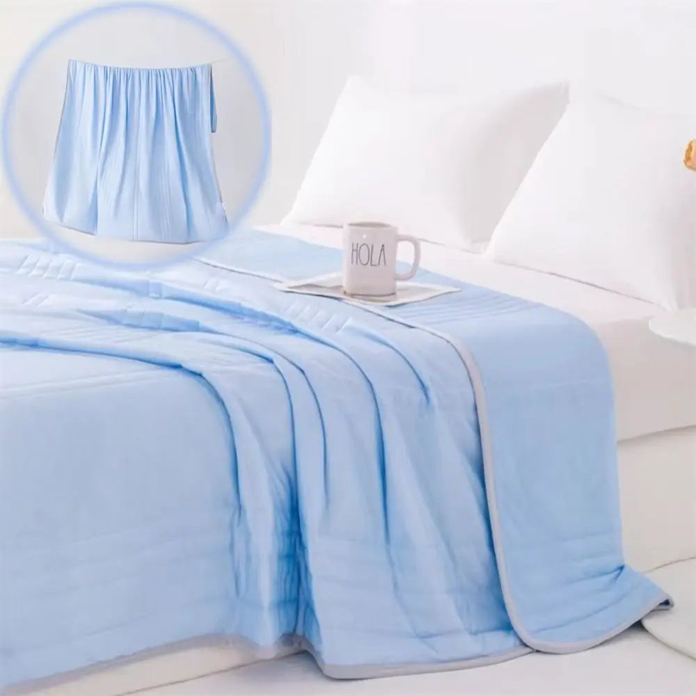 couvre lit bleu clair rayures horizontales tissu respirant double face été moderne léger facile