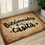 tapis d'entrée moderne bienvenidos marron clair lettres noires motif floral extérieur durable polyester